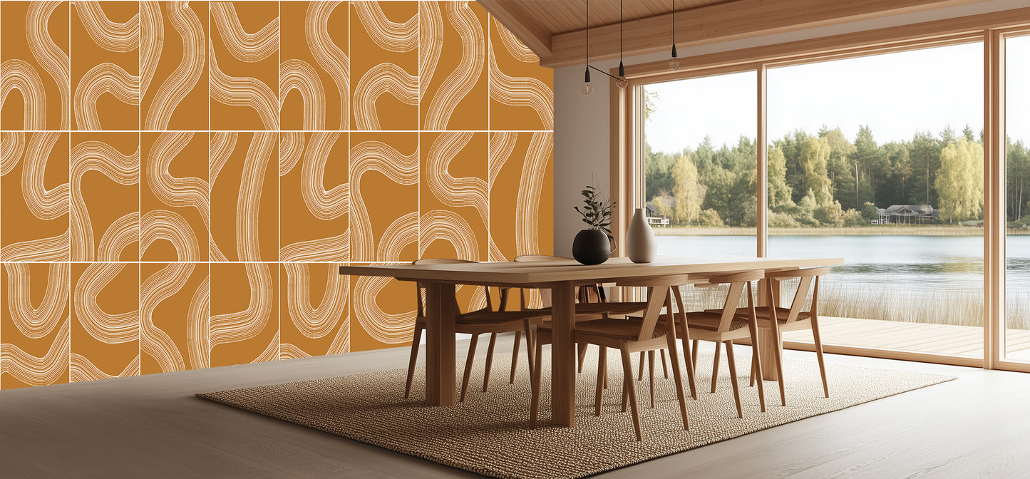 Wavy Terracotta Line Art wallpaper mural - XWALLX