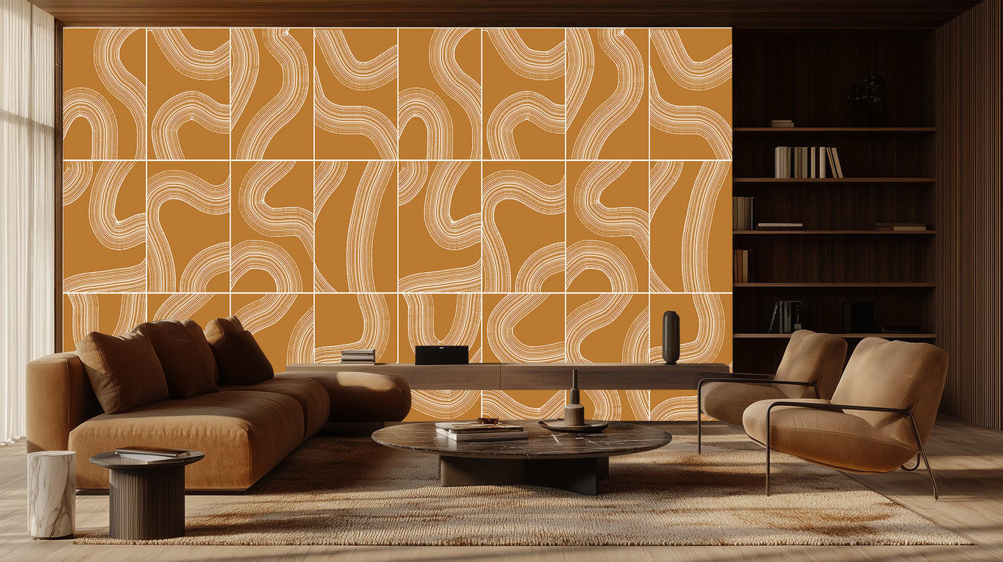 Wavy Terracotta Line Art wall decor - XWALLX