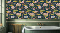 Chinoiserie Floral Bloom teal wall mural 