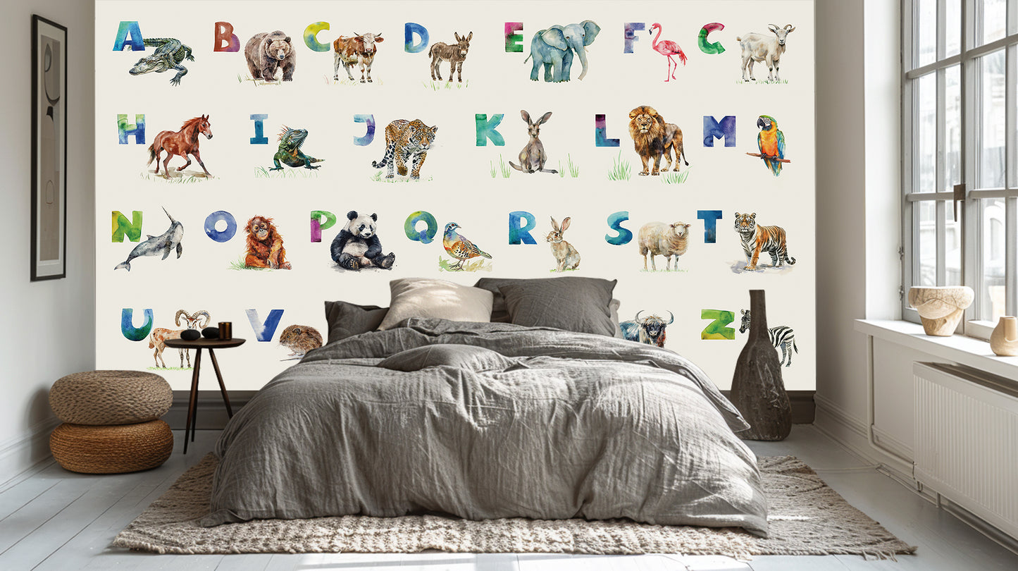 Whimsical Animal Alphabet wallpaper mural - XWALLX