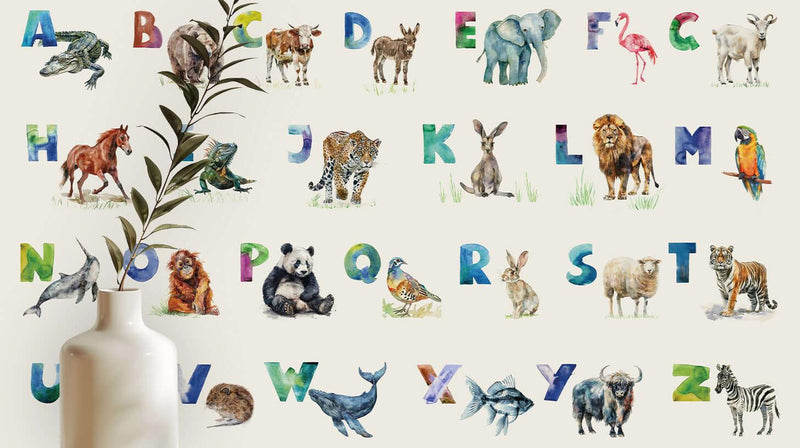 Whimsical Animal Alphabet duvar sanatı - XWALLX