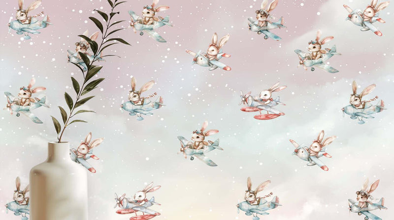 Whimsical Tavşan Pilotlar duvar sanatı - XWALLX