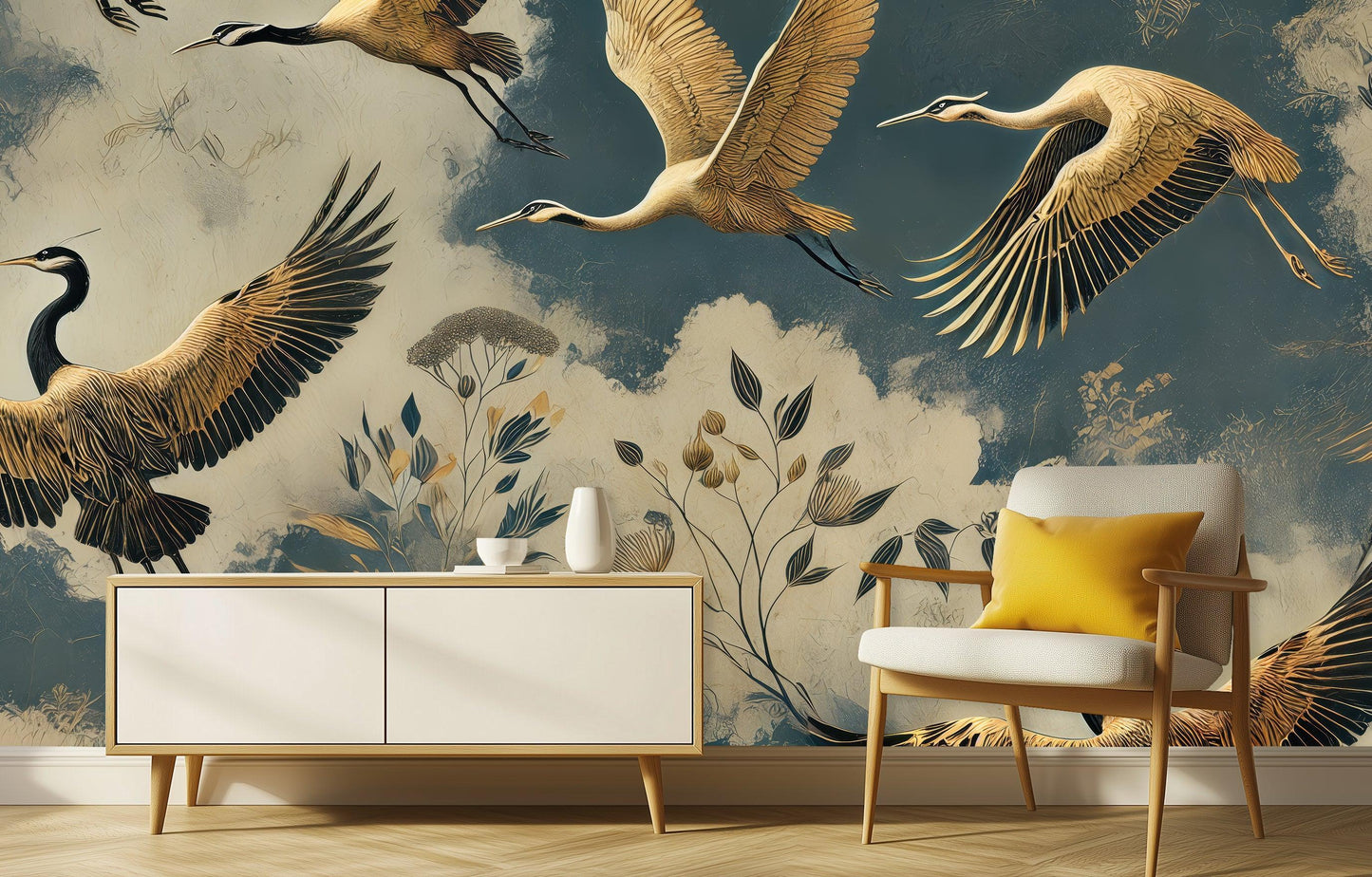 Elegant Crane wallpaper mural - XWALLX