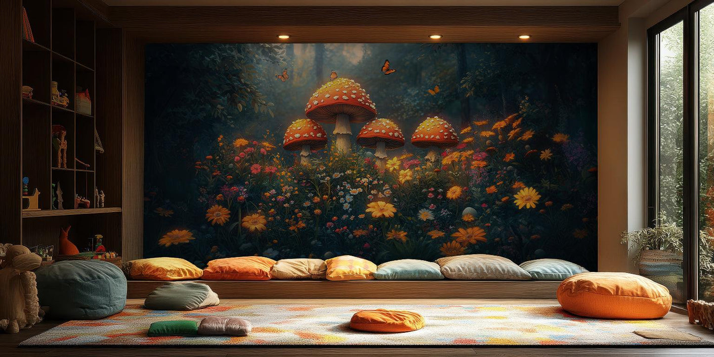 Mushroom Meadow wallpaper mural - XWALLX