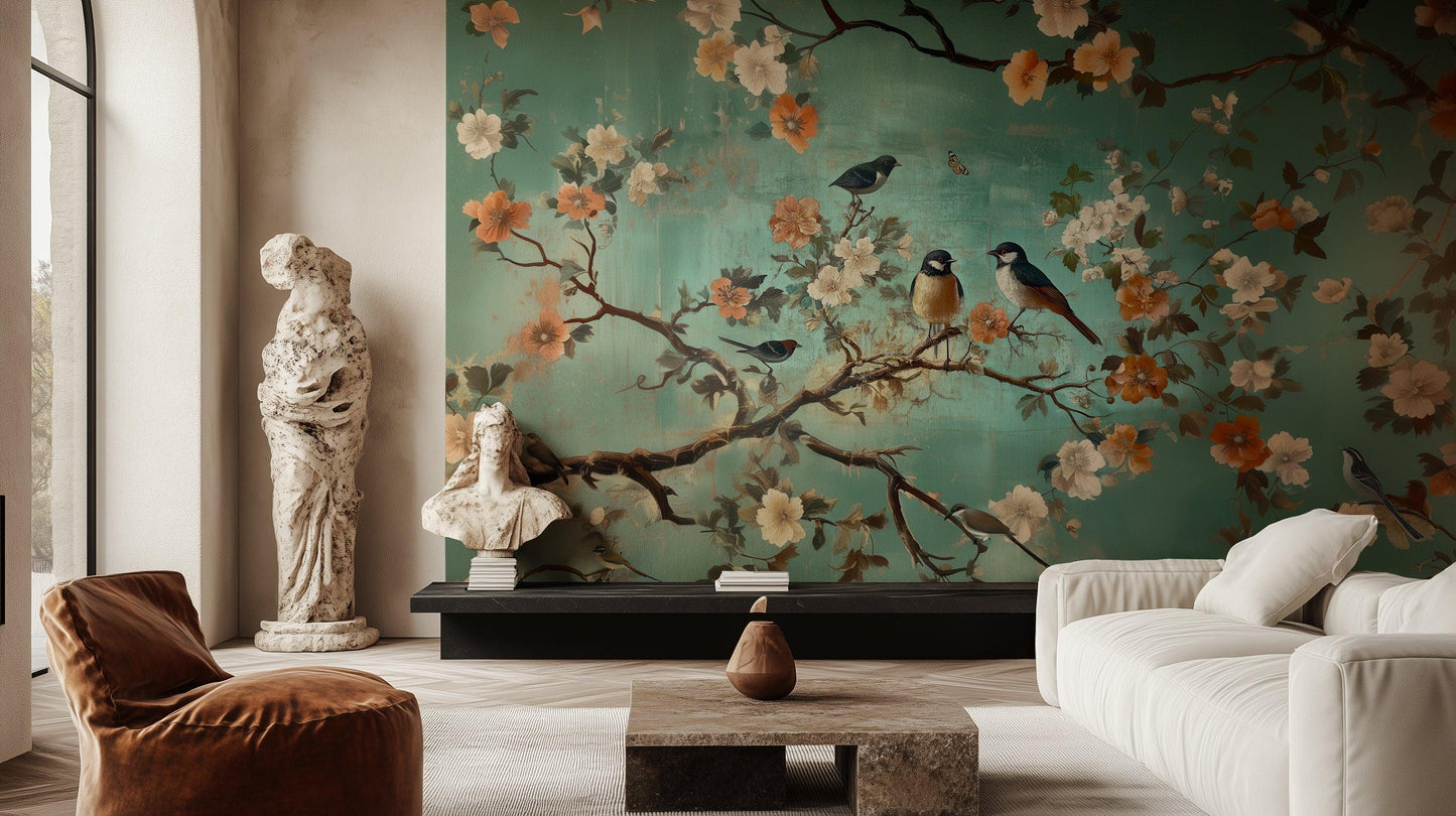 Bird and Floral wallpaper mural - XWALLX