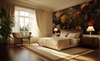 dark Baroque red flower wallpaper mural for a romantic bedroom wall