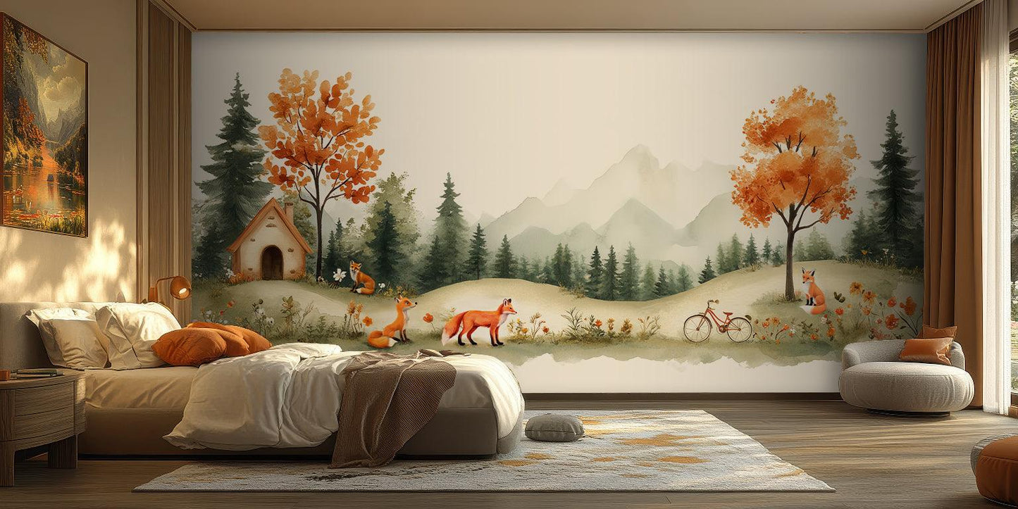 Fox and Forest wallpaper mural - XWALLX