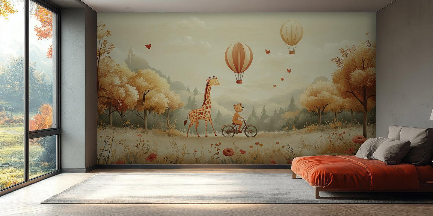 Giraffe and Bear wallpaper mural - XWALLX