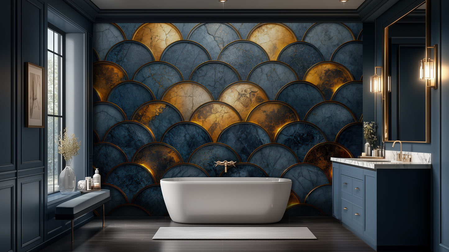 Gold and Navy Blue Wallpaper Mural - XWALLX