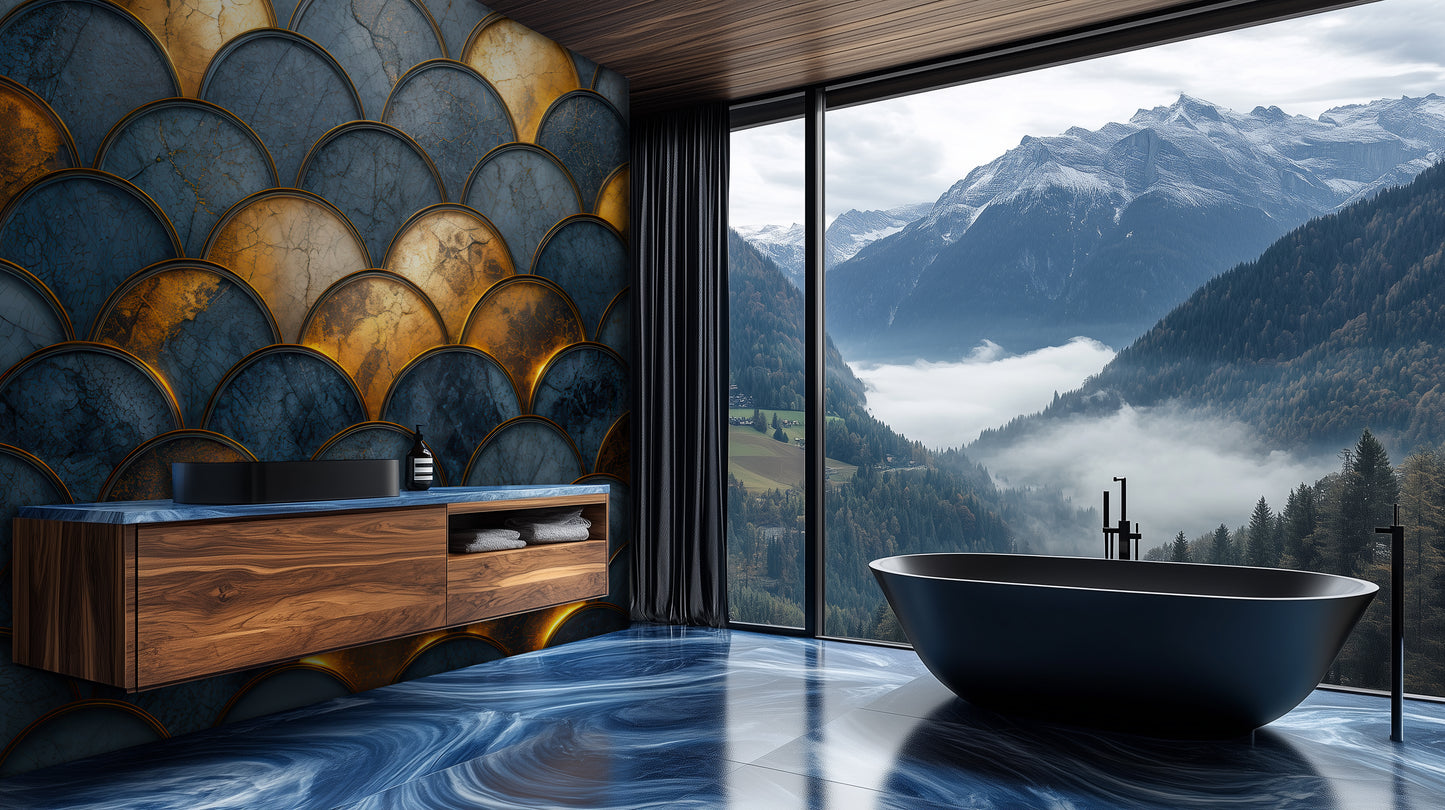 Gold and Navy Blue Wall Mural - XWALLX