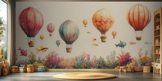 Magical Coral Balloon Voyage wall mural - XWALLX