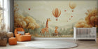 Gentle safari animal wallpaper mural for a nursery feature wall