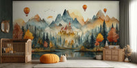 Fairytale forest purple wallpaper mural for a kids bedroom wall