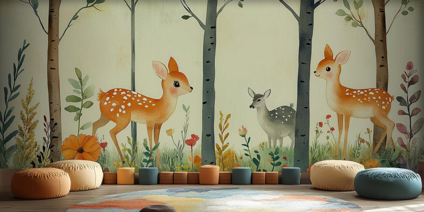 Charming Deer Woodland wallpaper mural - XWALLX