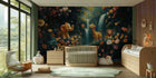 Gentle safari animal wallpaper mural for a nursery feature wall