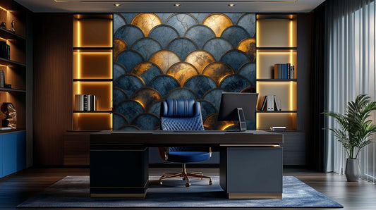 Gold and Navy Blue Wall Art - XWALLX