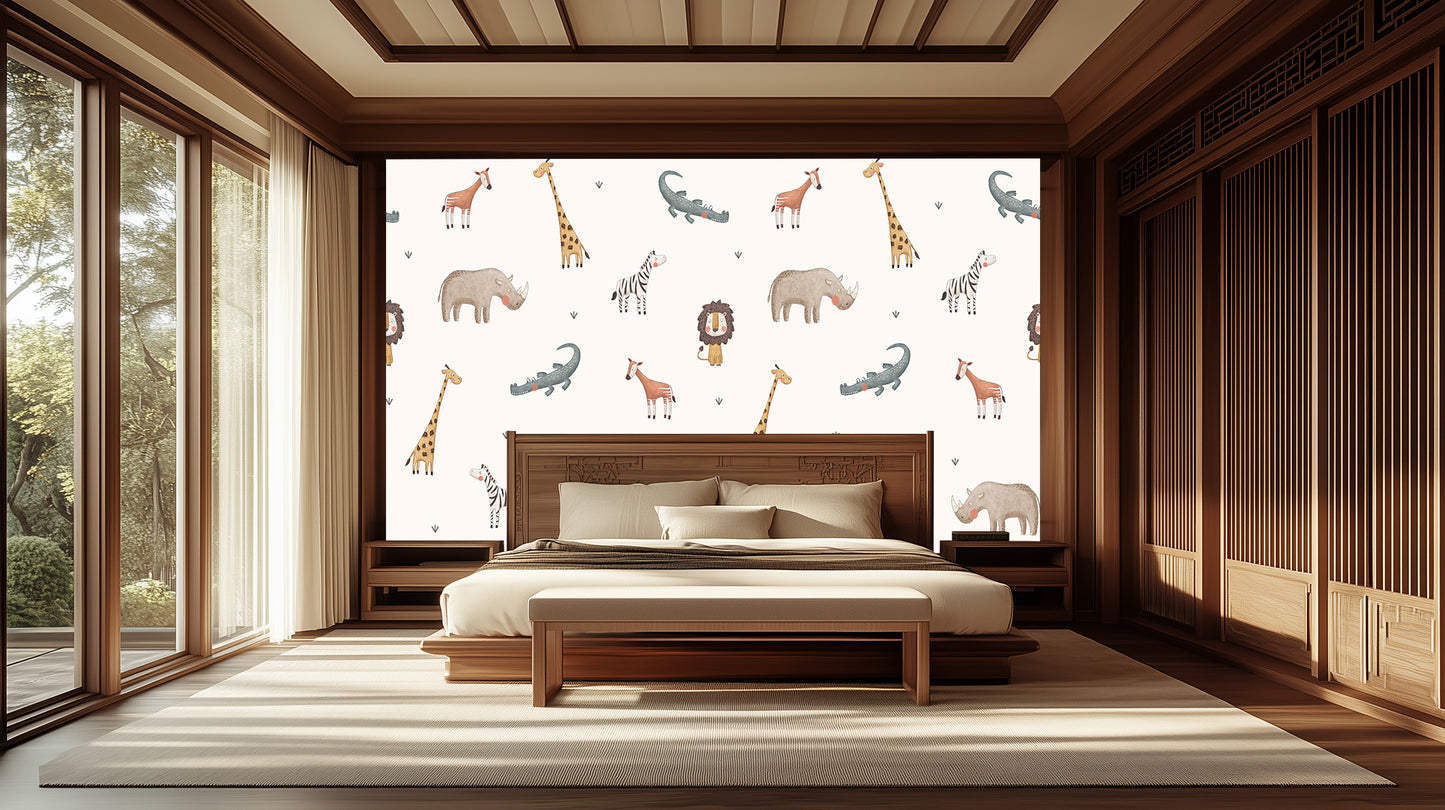 Whimsical Safari Animals wallpaper mural - XWALLX