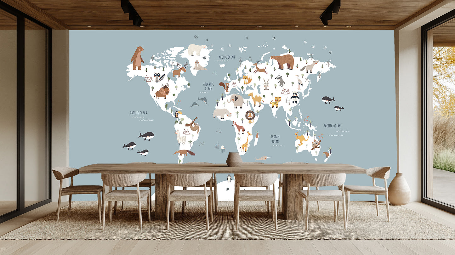 Whimsical World Map Animal wallpaper - XWALLX