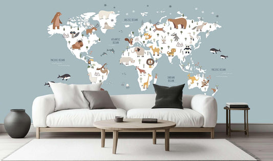 Whimsical World Map Animal wall decor - XWALLX