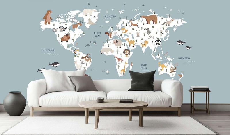 Whimsical Dünya Haritası Hayvan duvar dekoru - XWALLX