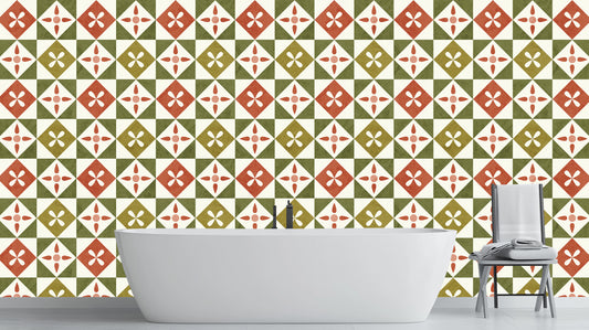 Geometric Floral Tile Design wall mural - XWALLX