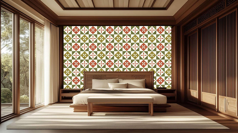Geometrik Floral Karo Deseni poster duvar kağıdı - XWALLX