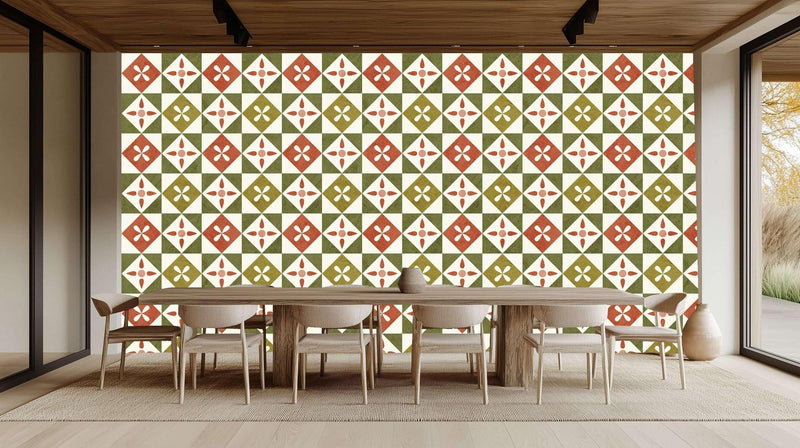 Geometrik Floral Karo Deseni duvar kağıdı - XWALLX