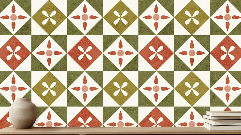 Geometrik Floral Karo Deseni duvar sanatı - XWALLX