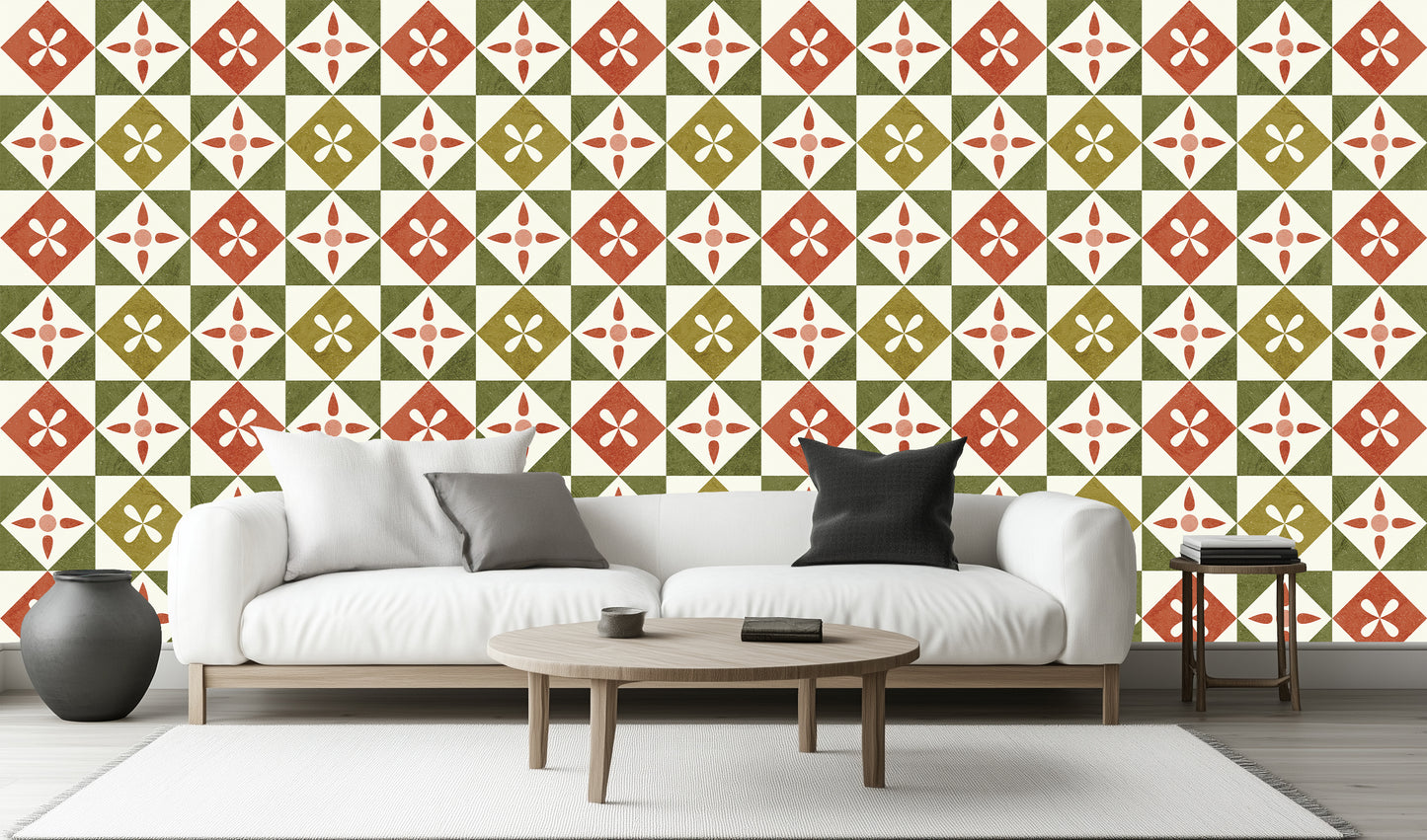 Geometric Floral Tile Design wall decor - XWALLX