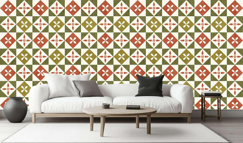 Geometrik Floral Karo Deseni duvar dekoru - XWALLX