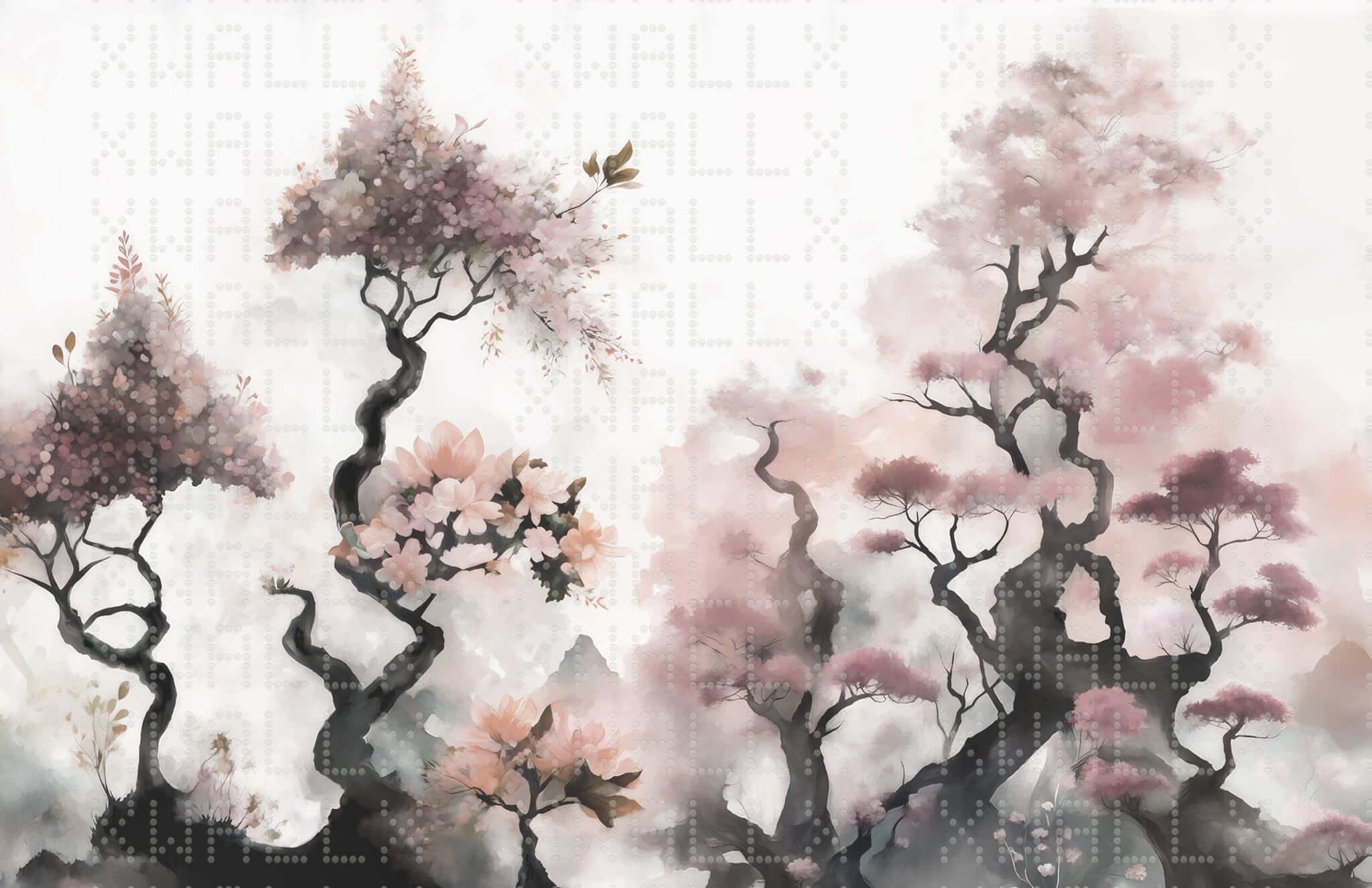 Blossoming Trees Watercolor Wallpaper Mural