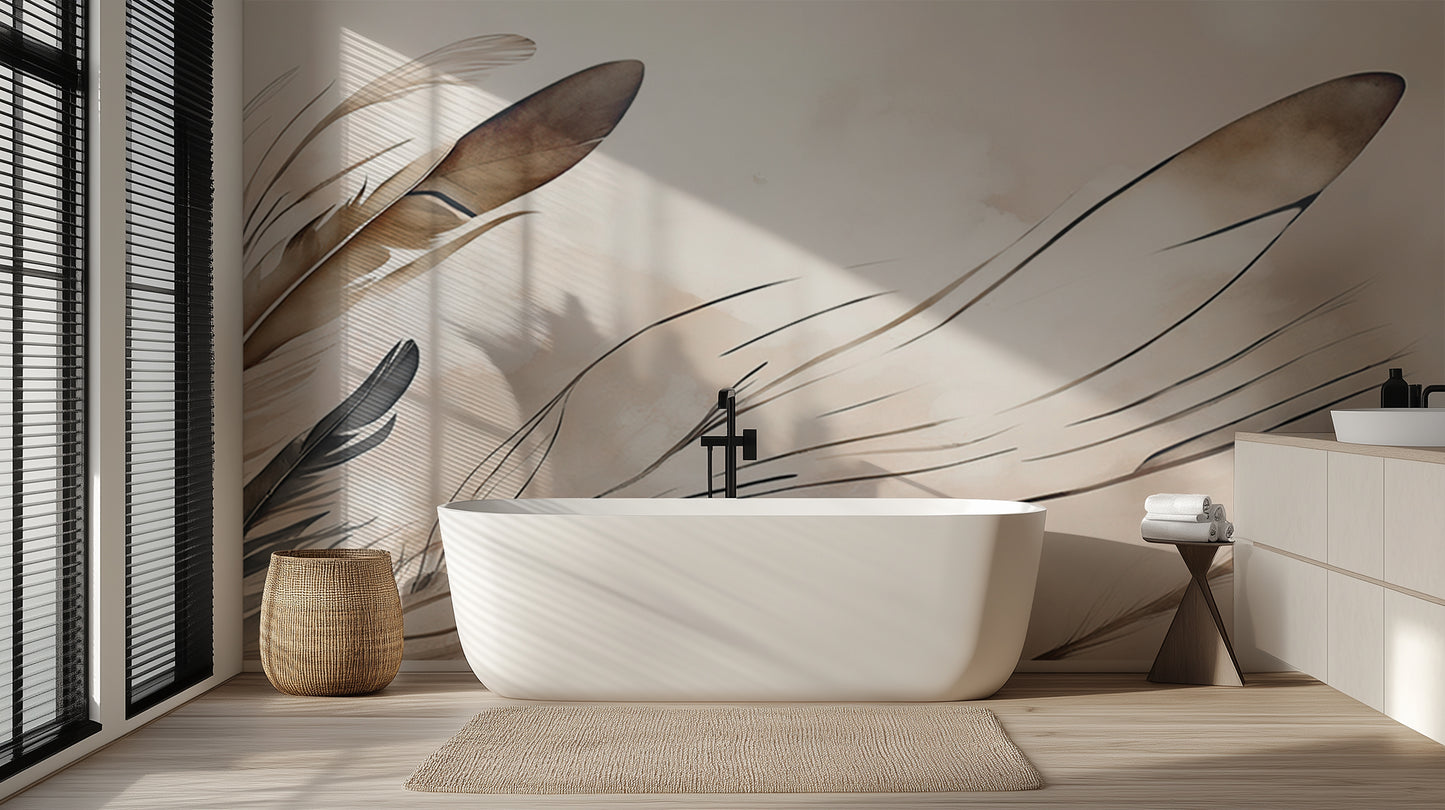 Delicate Feather Whispers wallpaper mural - XWALLX