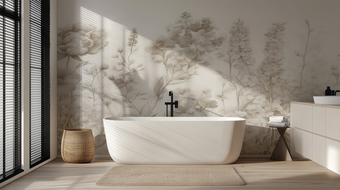 Muted Botanical Serenity wallpaper mural - XWALLX
