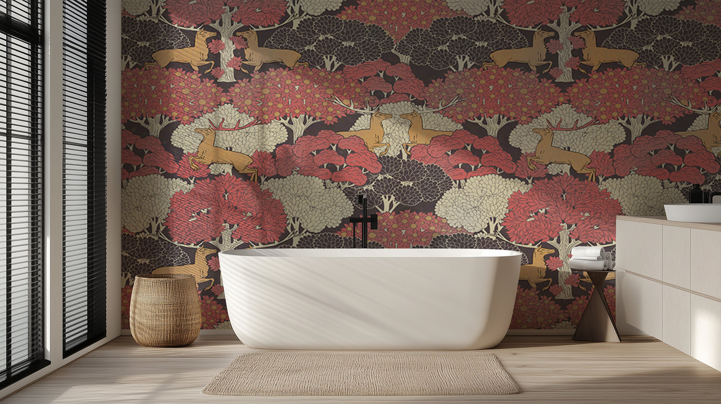 Running Deer Woodland wall mural Mural wallpaper mural - XWALLX