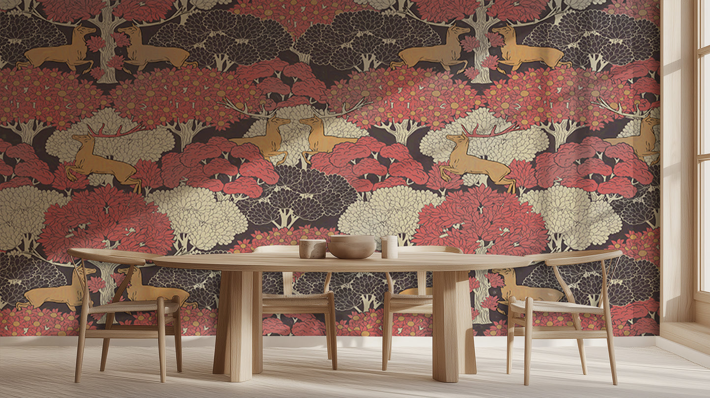 Running Deer Woodland wall mural Mural wall art - XWALLX