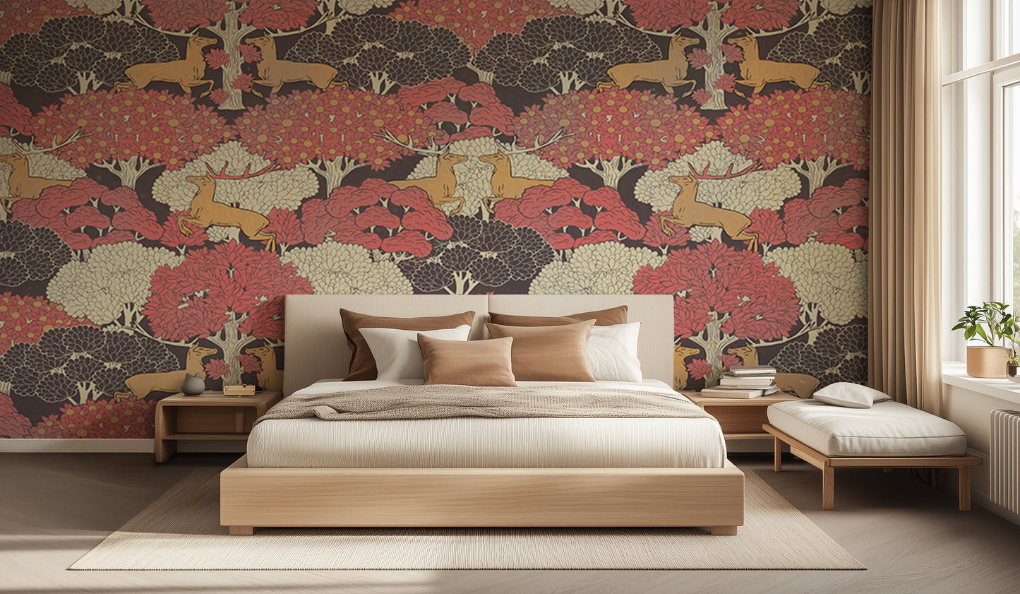 Running Deer Woodland wall mural Mural wall decor - XWALLX