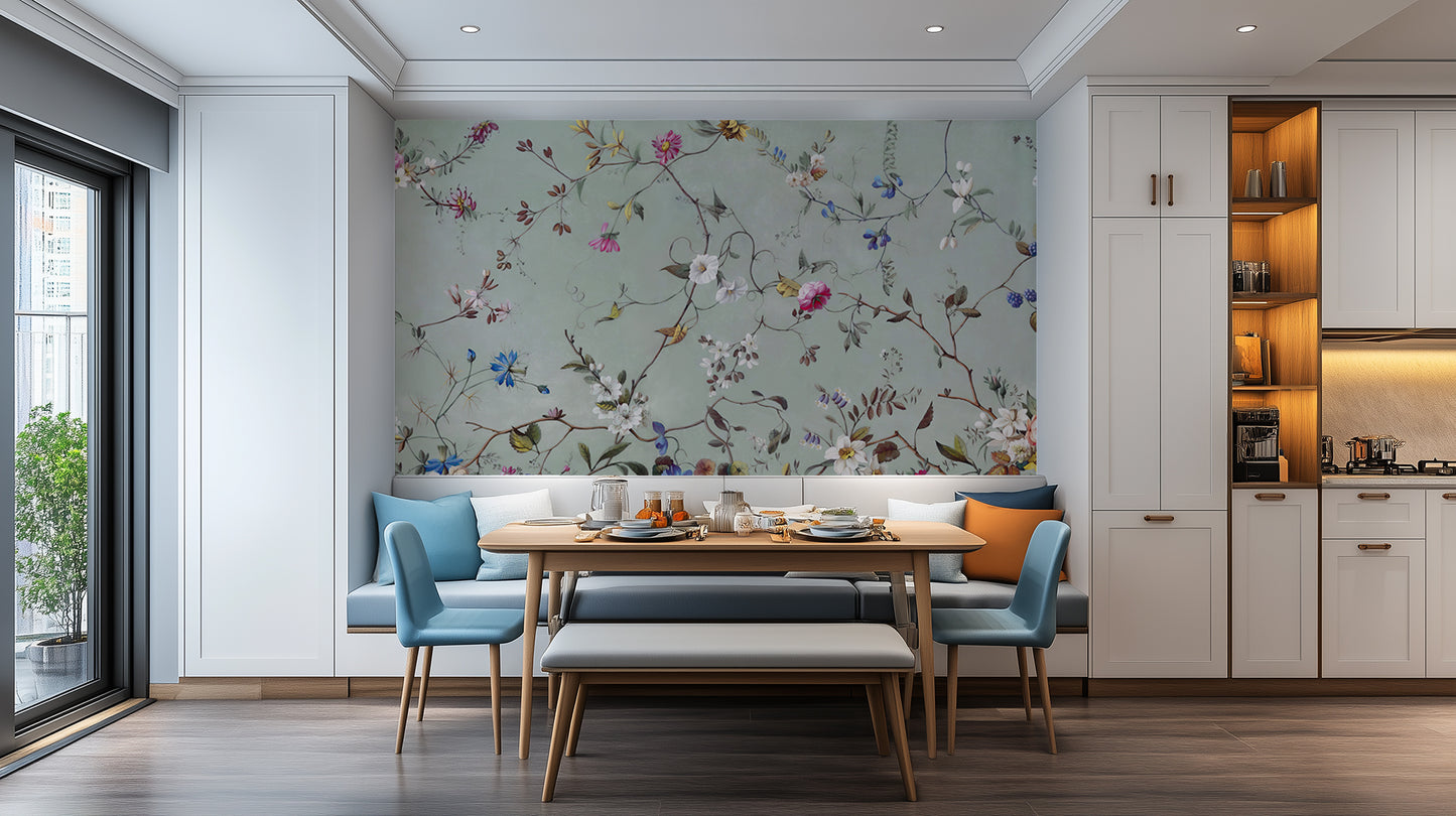 Whimsical Floral Serenity wallpaper mural - XWALLX