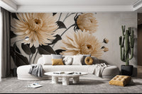 Cream beige floral pearl wallpaper mural with soft natural blossoms