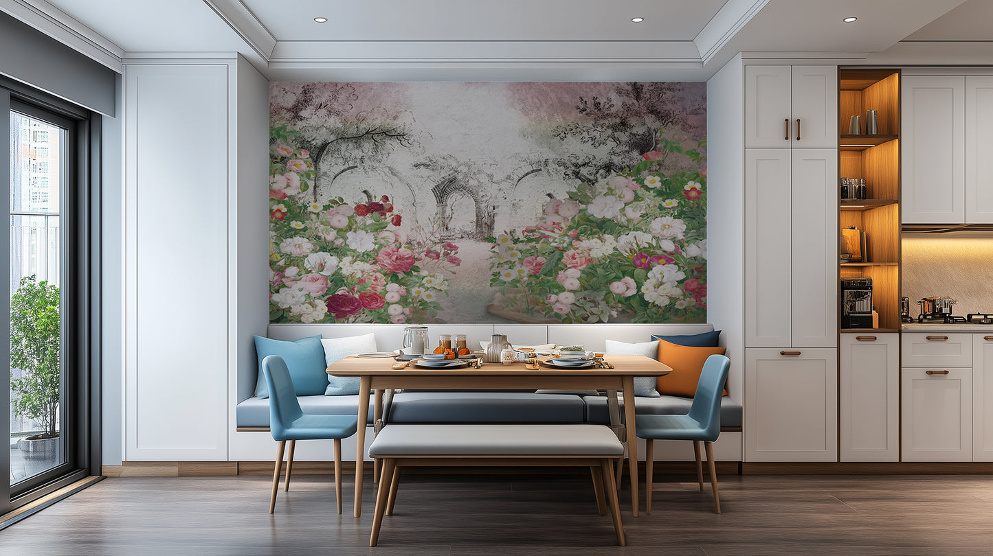 Romantic Rose Garden Archways wall mural - XWALLX