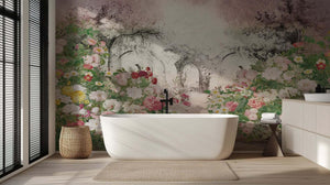 Romantic Rose Garden Archways wallpaper mural - XWALLX