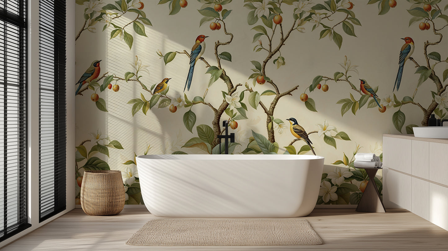 Exotic Birds Fruiting Tree wallpaper mural - XWALLX
