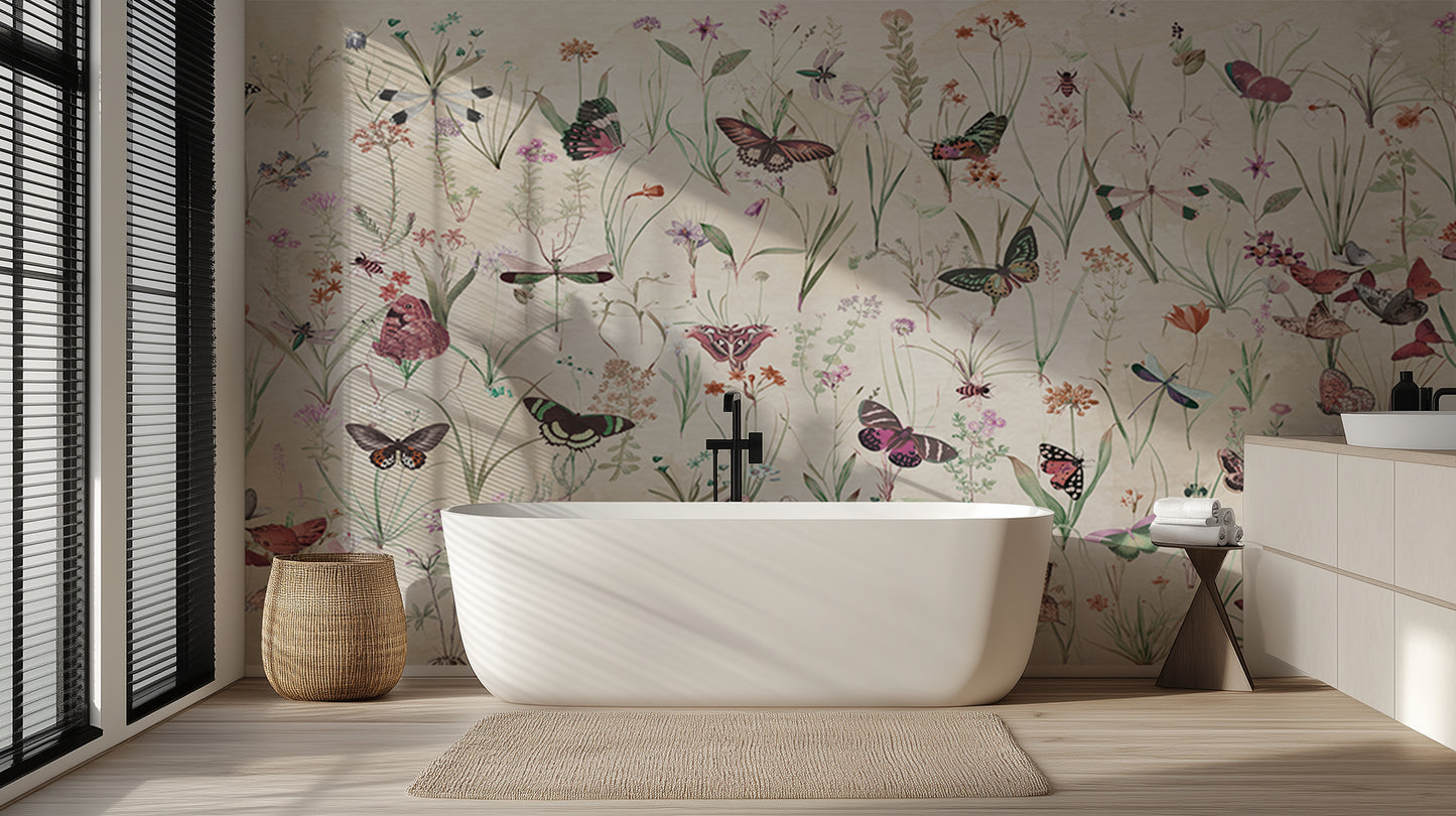 Butterfly Garden Botanical wallpaper mural - XWALLX