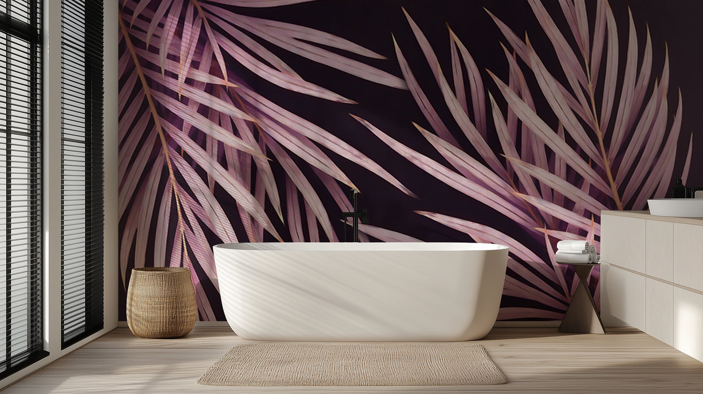 Dusky Rose Palm Frond wallpaper mural - XWALLX