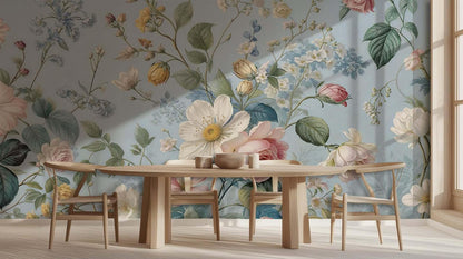 Muted Blue Floral Garden wall mural Mural wall art - XWALLX