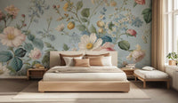 Muted Blue Floral Garden wall mural Mural wall decor - XWALLX
