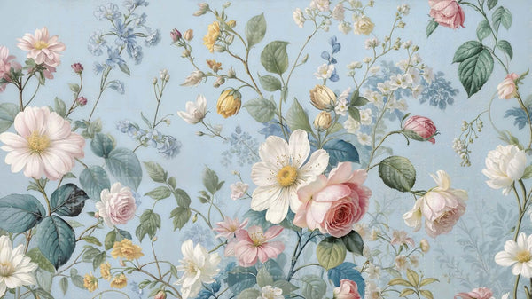 Soluk Mavi Floral Garden Duvar Posteri - Sample
