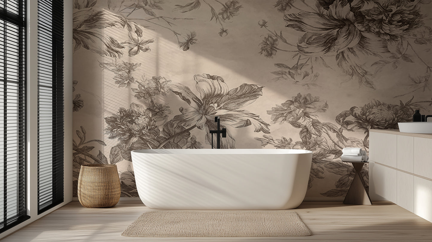 Elegant Floral Sketch wall mural - XWALLX