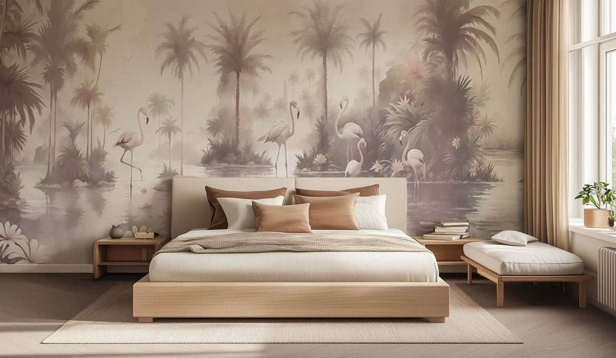 Serene Flamingo Oasis wall mural Mural wall decor - XWALLX