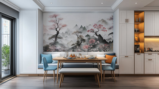 Misty Mountain Cherry Blossom wall mural - XWALLX