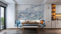 Turquoise Flowing Waves Floral wallpaper mural for a bathroom wall